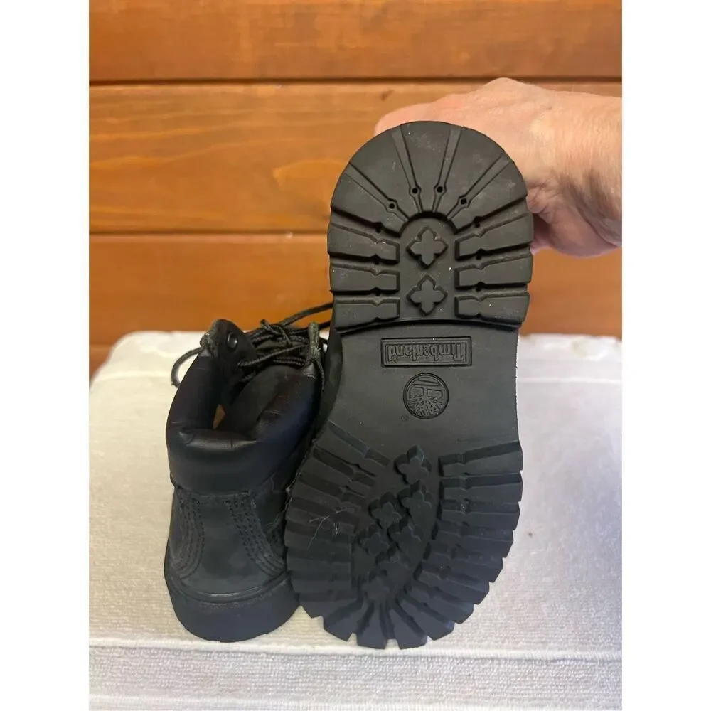 Timberland Boys Black Leather 6 Inch Premium  Boots Sz 10 T  12807